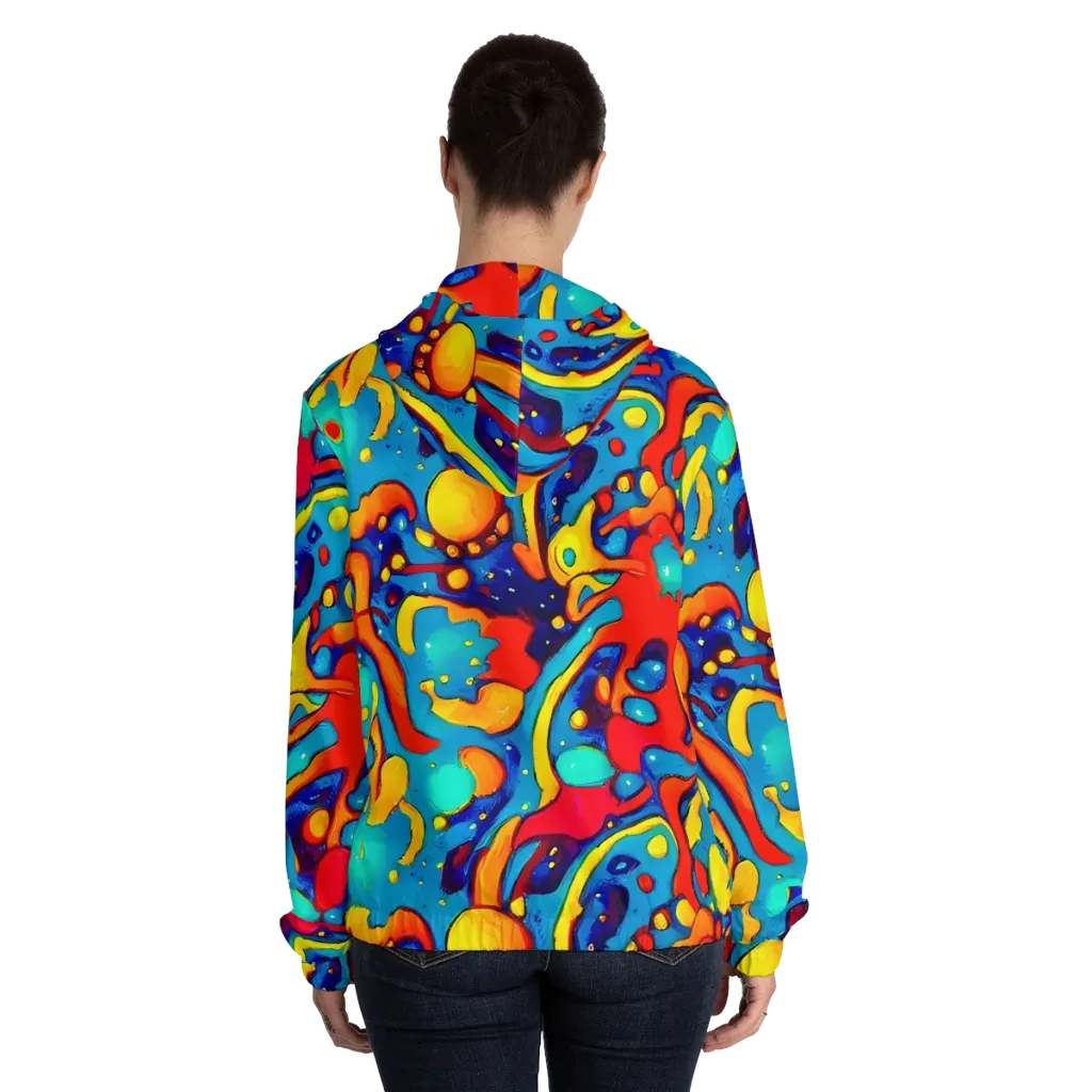 Neon Tidal Burst on Women's Full-Zip Hoodie — Back On Person