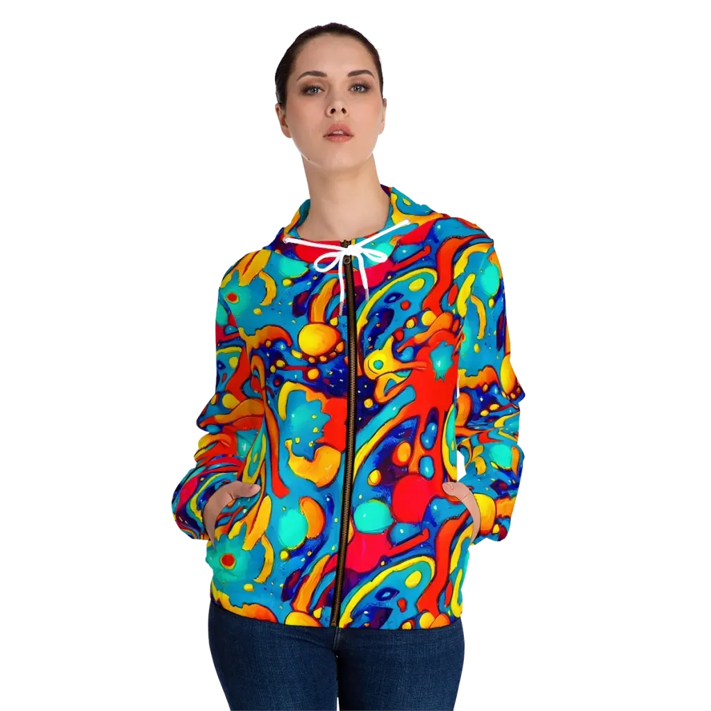Neon Tidal Burst on Women's Full-Zip Hoodie — Front On Person