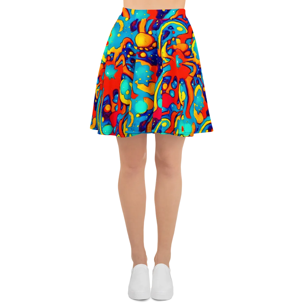 Neon Tidal Burst on Skater Skirt — Front