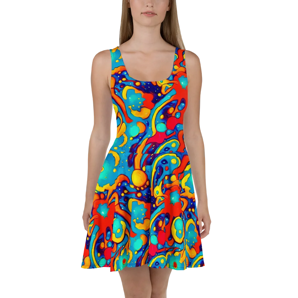 Neon Tidal Burst on Skater Dress — Front