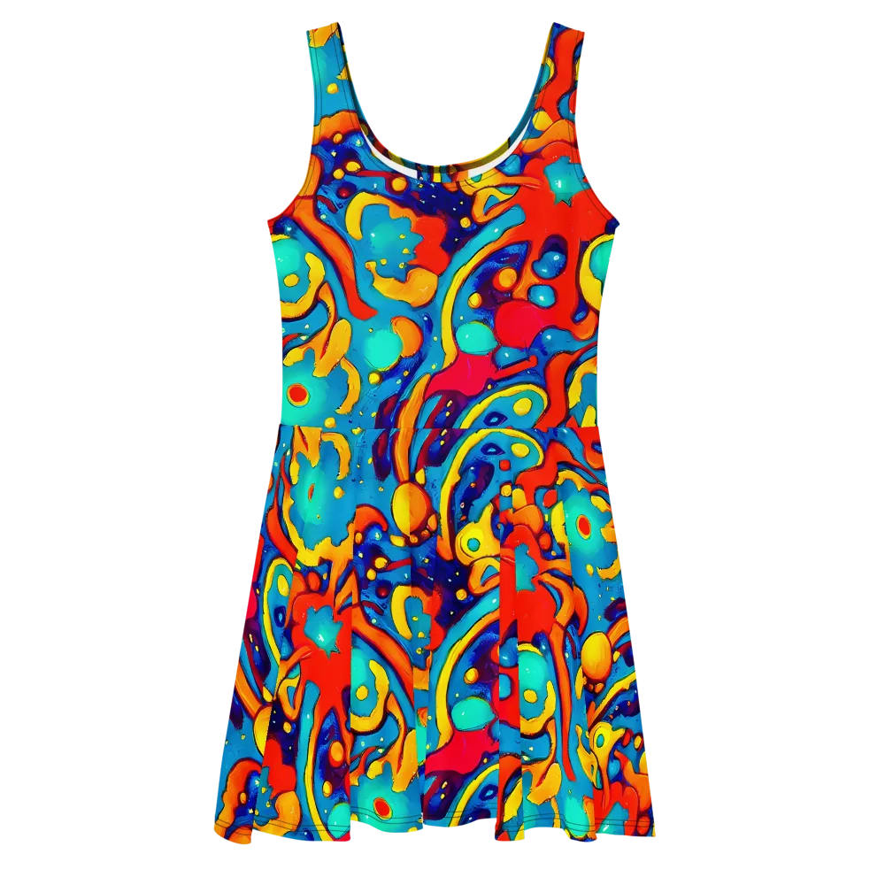 Neon Tidal Burst on Skater Dress — Front