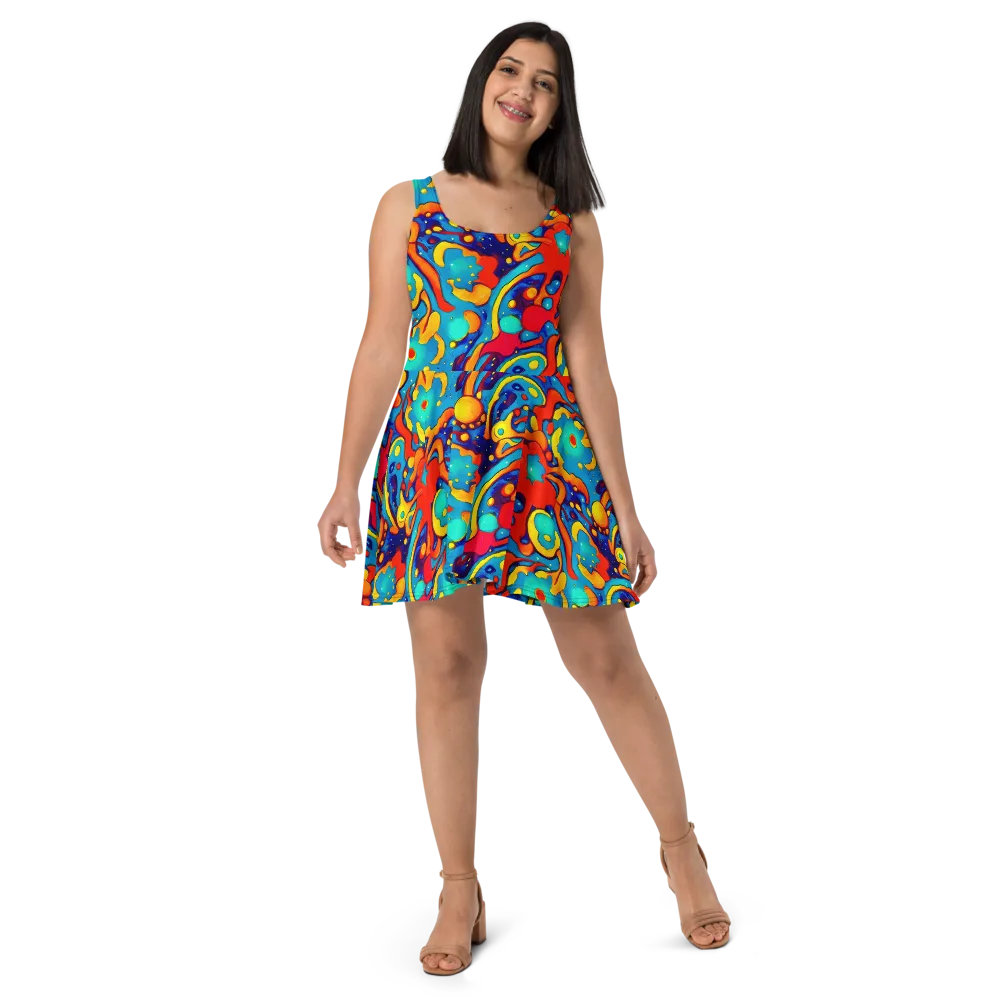 Neon Tidal Burst on Skater Dress — Front