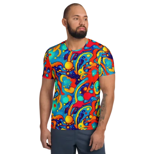 Neon Tidal Burst on a Men's Athletic T-Shirt
