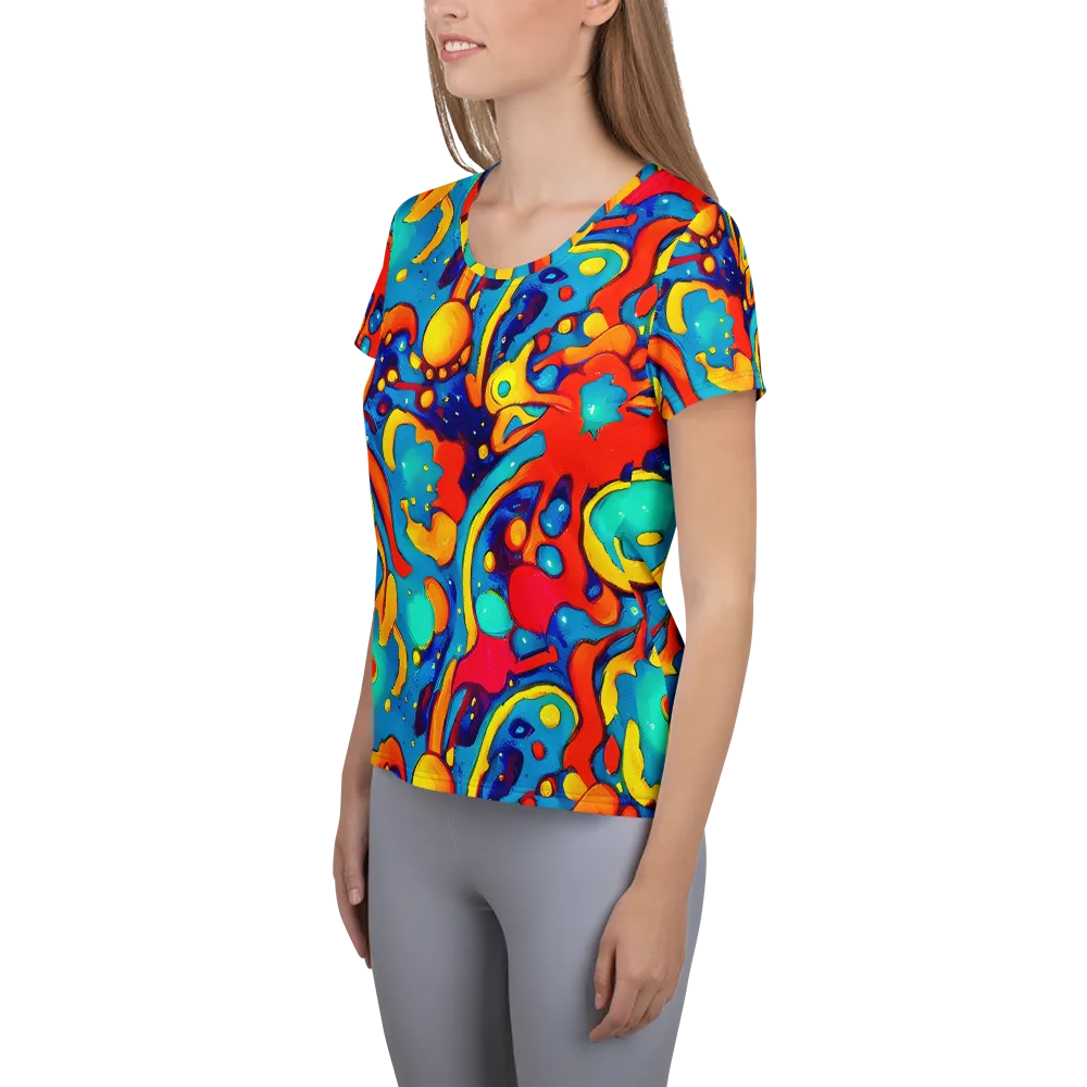 Neon Tidal Burst on Women's Athletic T-Shirt — Left