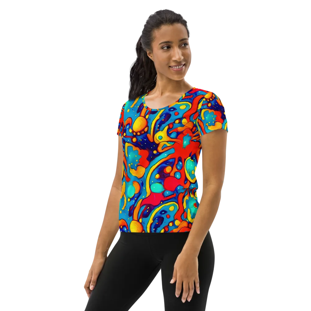 Neon Tidal Burst on Women's Athletic T-Shirt — Left
