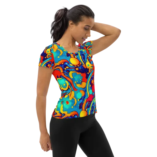 Neon Tidal Burst on a Women's Athletic T-Shirt
