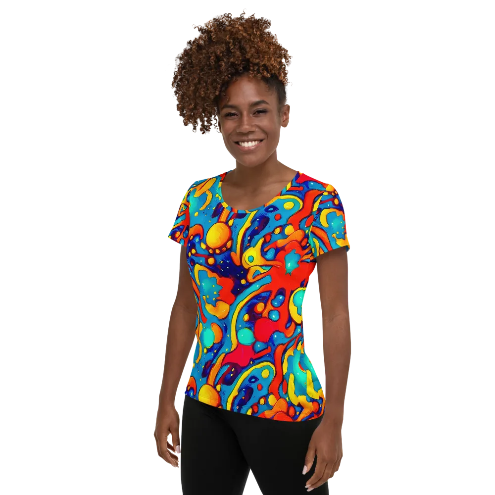 Neon Tidal Burst on Women's Athletic T-Shirt — Left