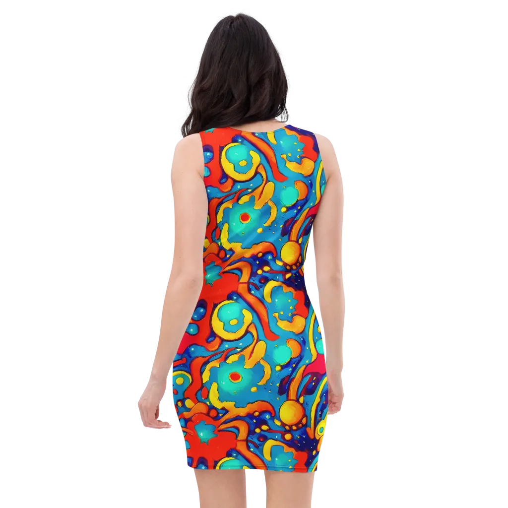 Neon Tidal Burst on Bodycon Dress — Back