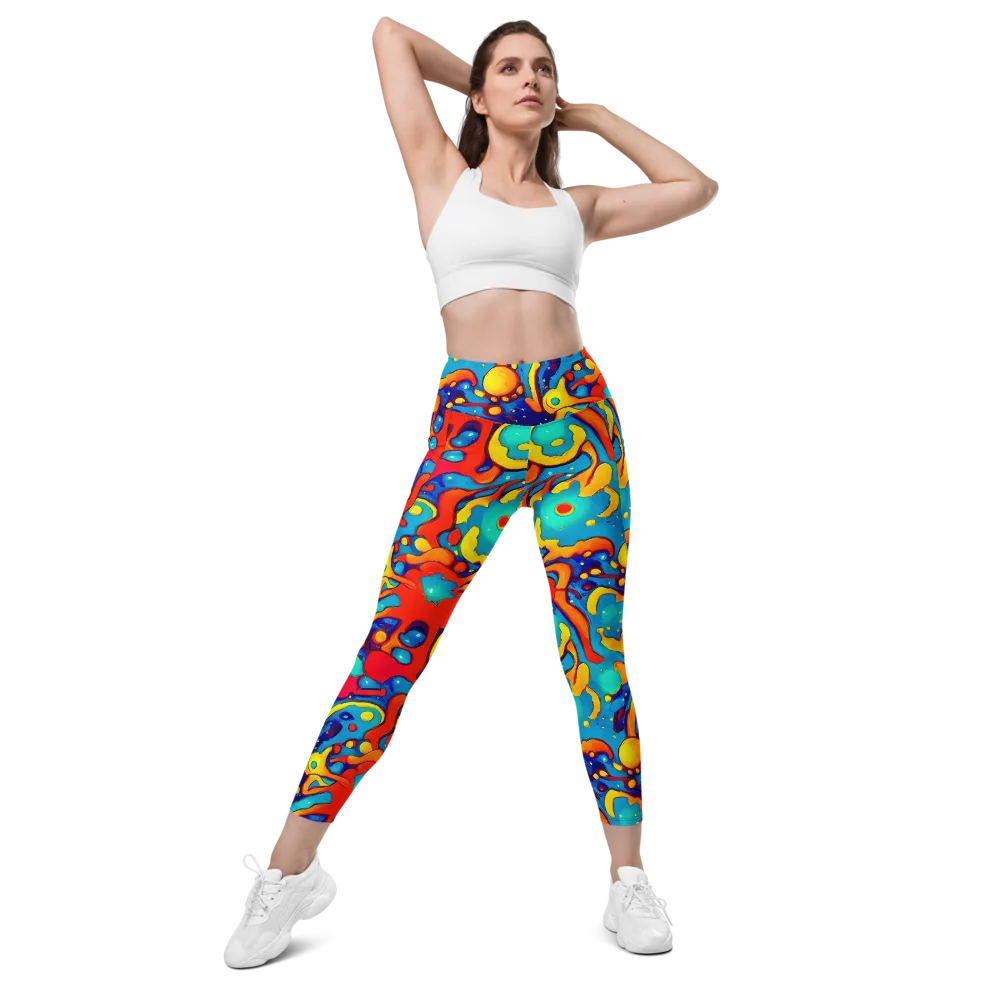 Neon Tidal Burst on Leggings with Pockets — Front
