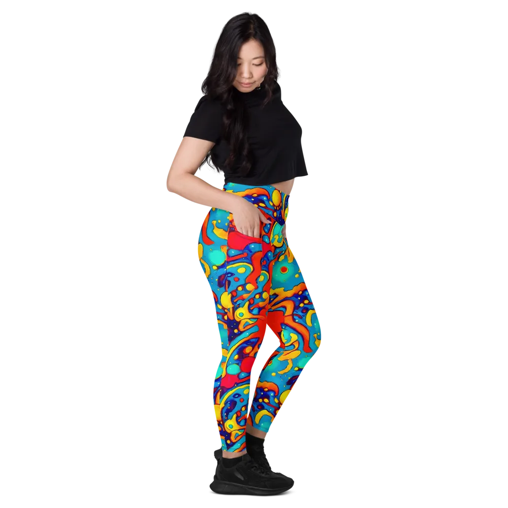 Neon Tidal Burst on Leggings with Pockets — Right