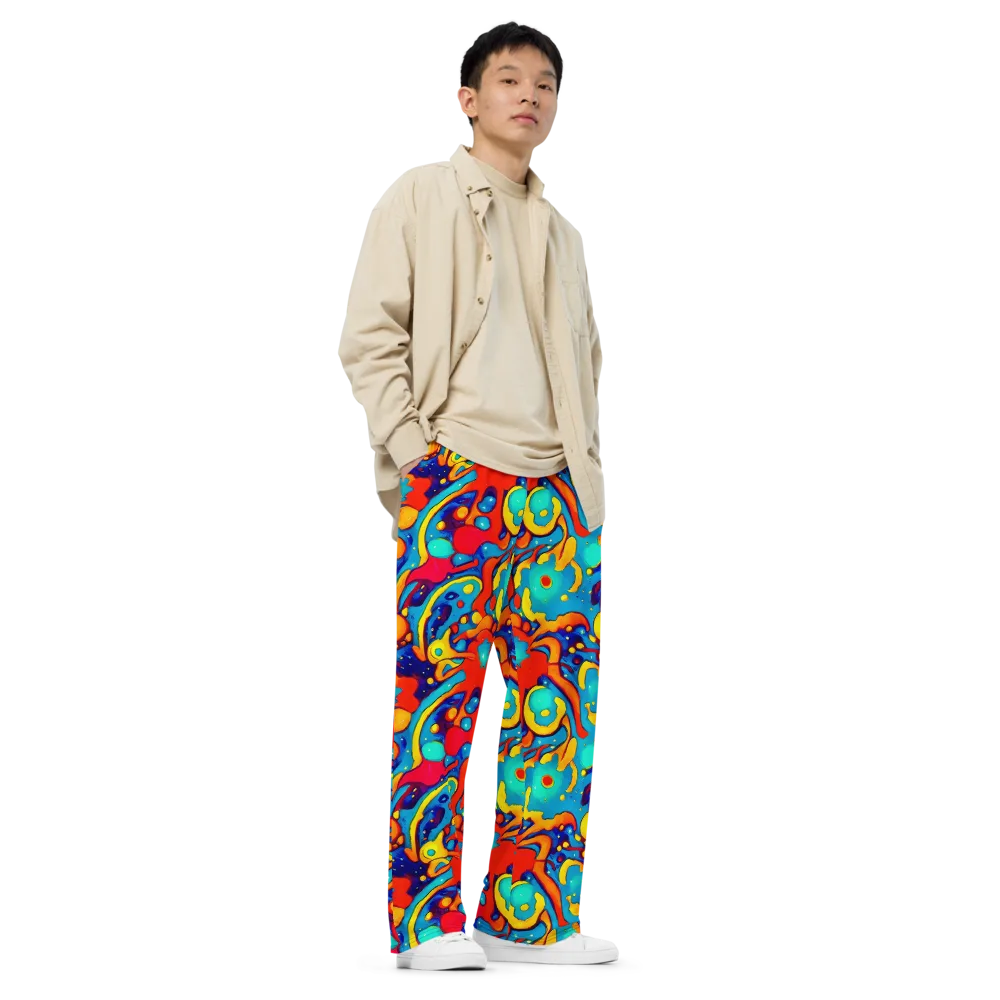 Neon Tidal Burst on Wide-Leg Pants — Right Front
