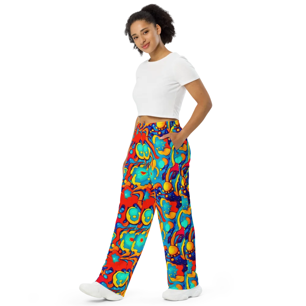 Neon Tidal Burst on Wide-Leg Pants — Left Front
