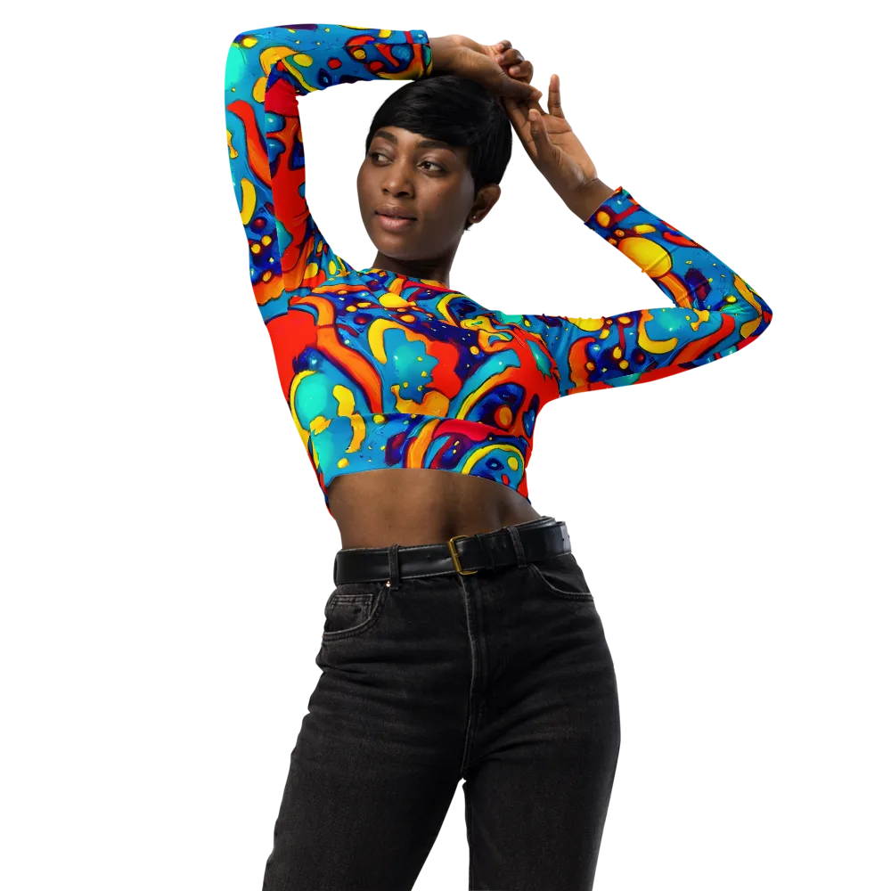 Neon Tidal Burst on Long Sleeve Crop Top — Front