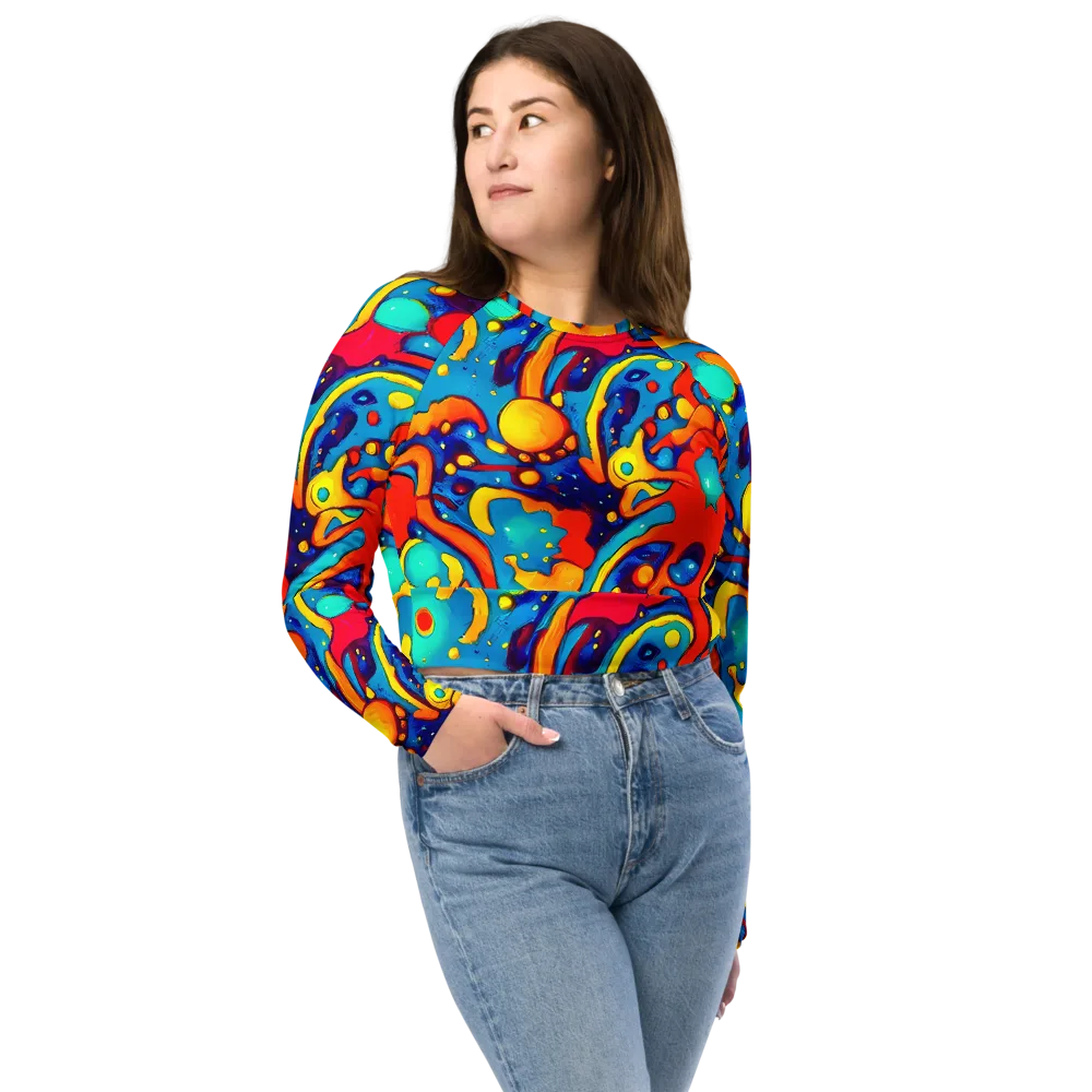 Neon Tidal Burst on Long Sleeve Crop Top — Front