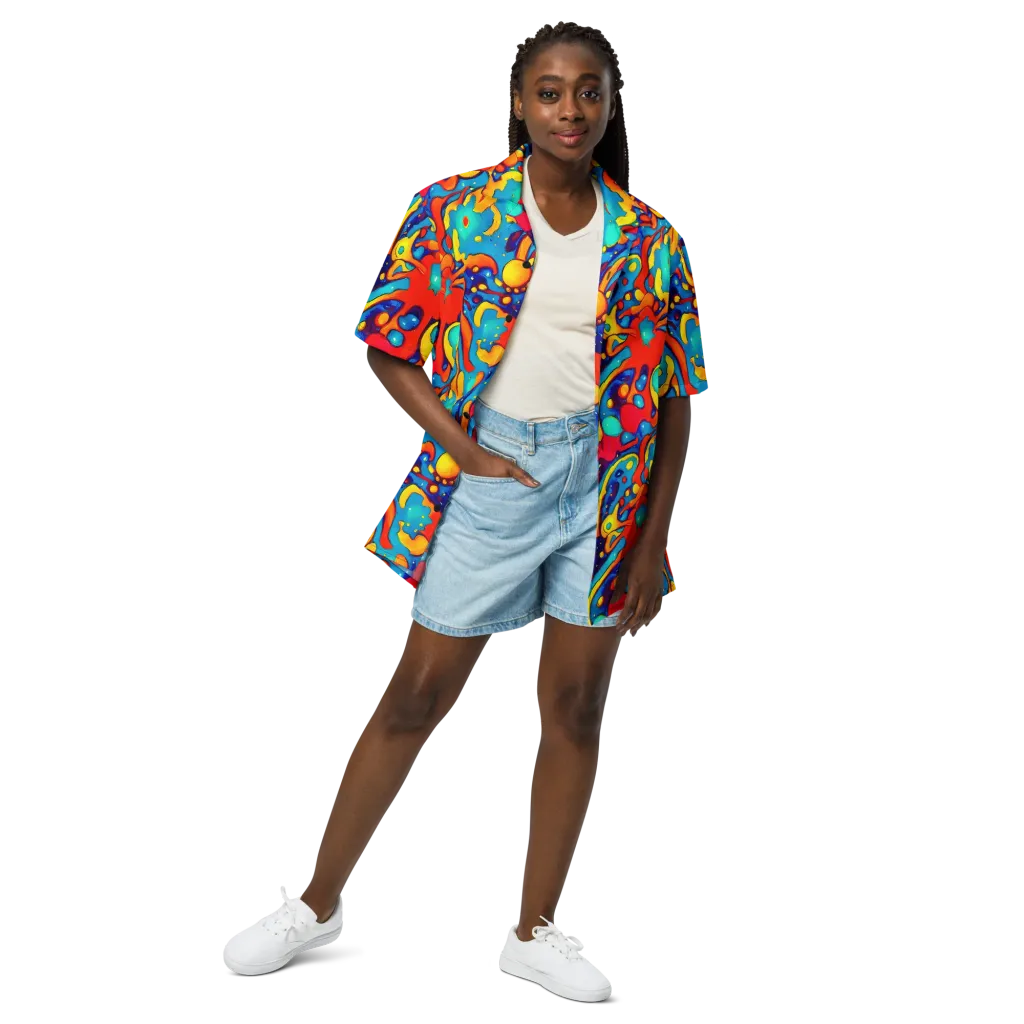 Neon Tidal Burst on Button Shirt — Front