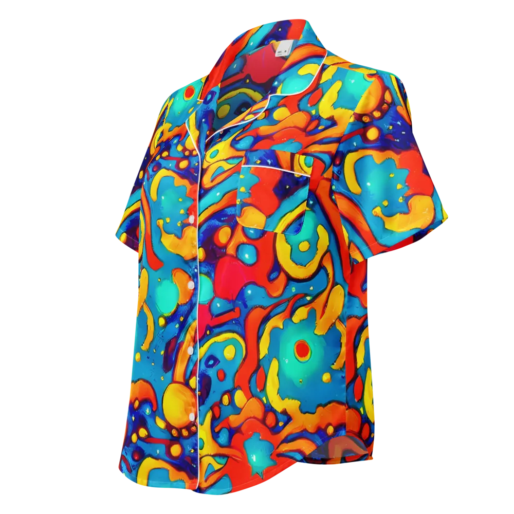 Neon Tidal Burst on Women's Short Sleeve Pajama Top — Left Front
