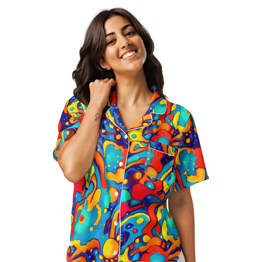 Neon Tidal Burst on Women's Short Sleeve Pajama Top — Front
