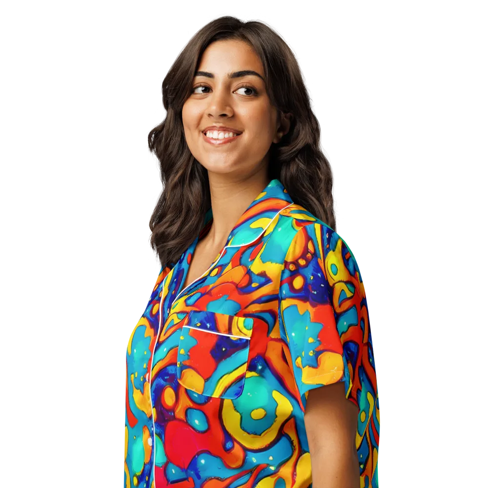 Neon Tidal Burst on Women's Short Sleeve Pajama Top — Left Front