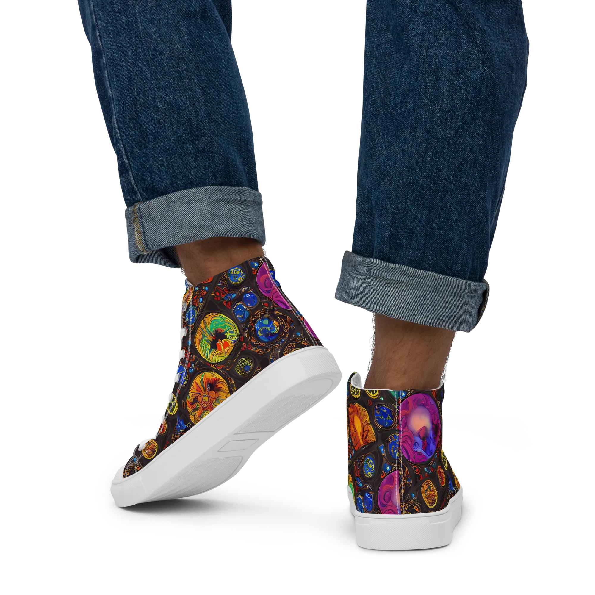 Chromatic Relics on Men's High Top Canvas Shoes — Back