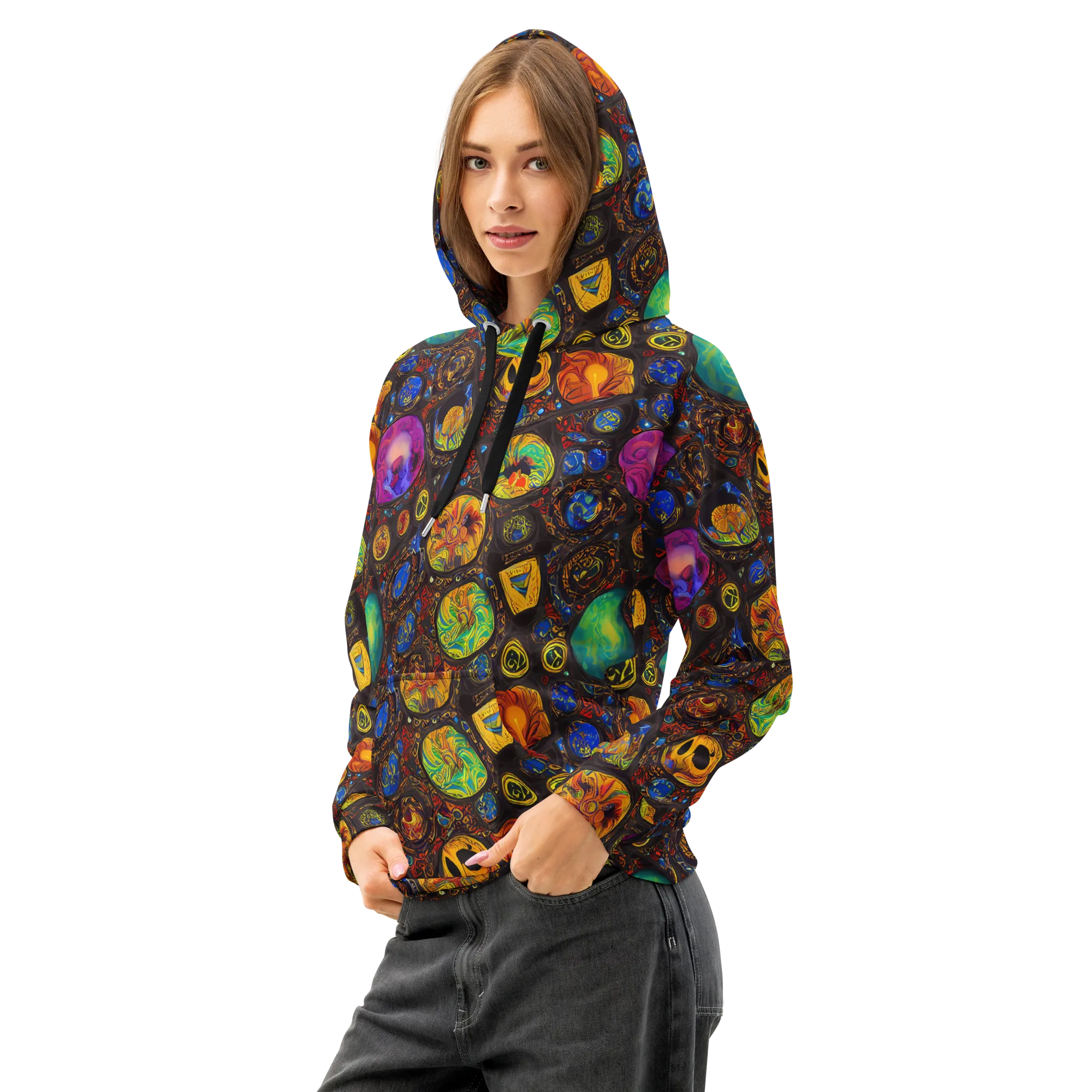 Chromatic Relics on Cotton Hoodie — Left Front