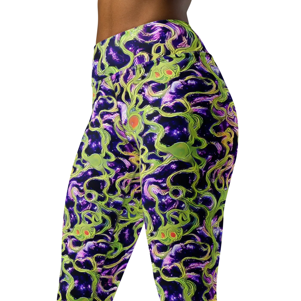 Orchid Supernova on Yoga Leggings — Left Front