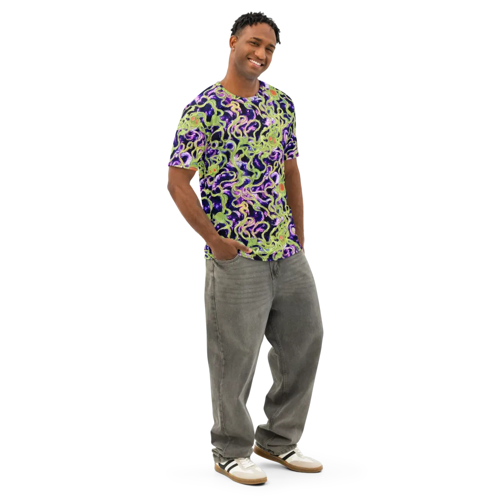 Orchid Supernova on Men's Cotton Crew Neck T-Shirt — Right Front