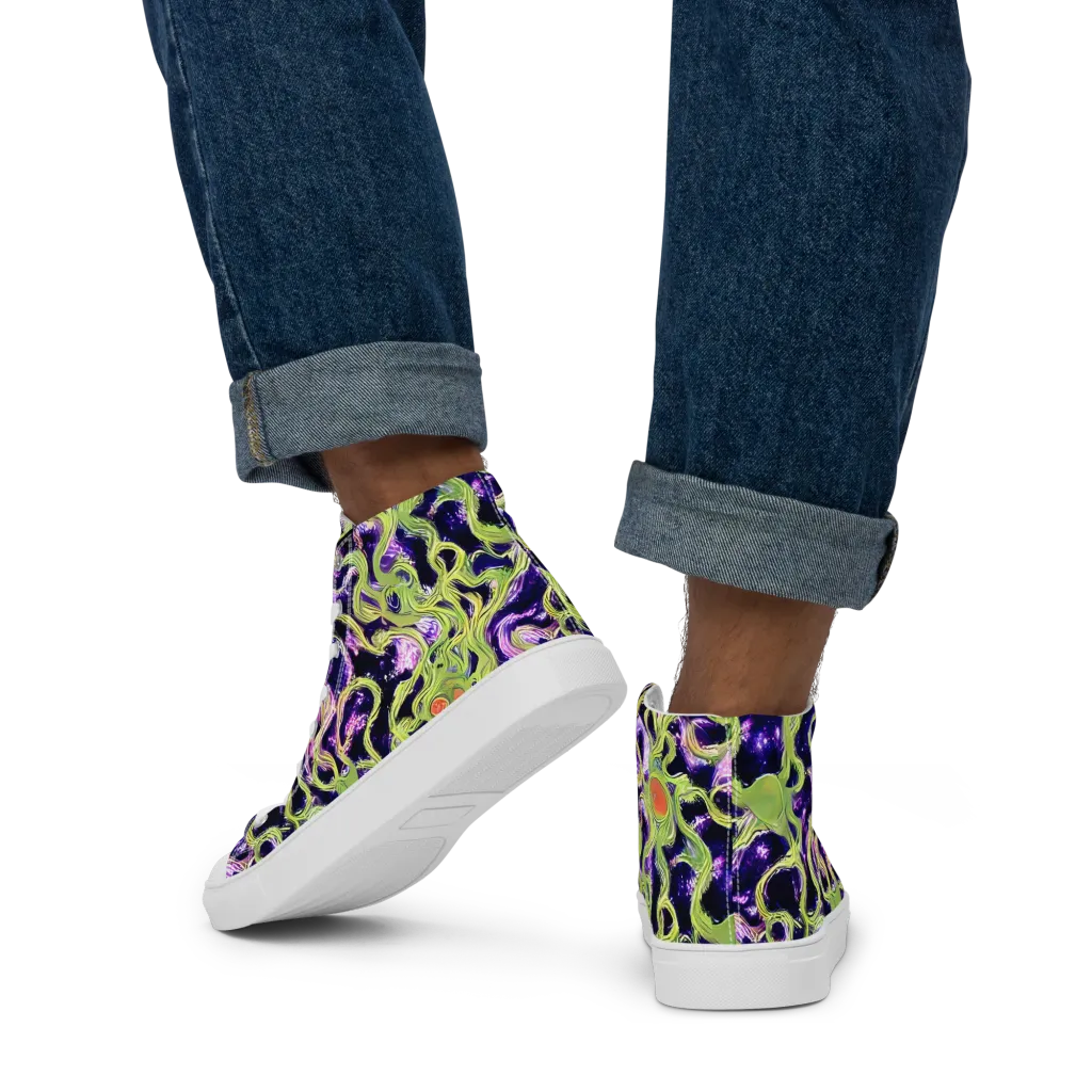 Orchid Supernova on Men's High Top Canvas Shoes — Back