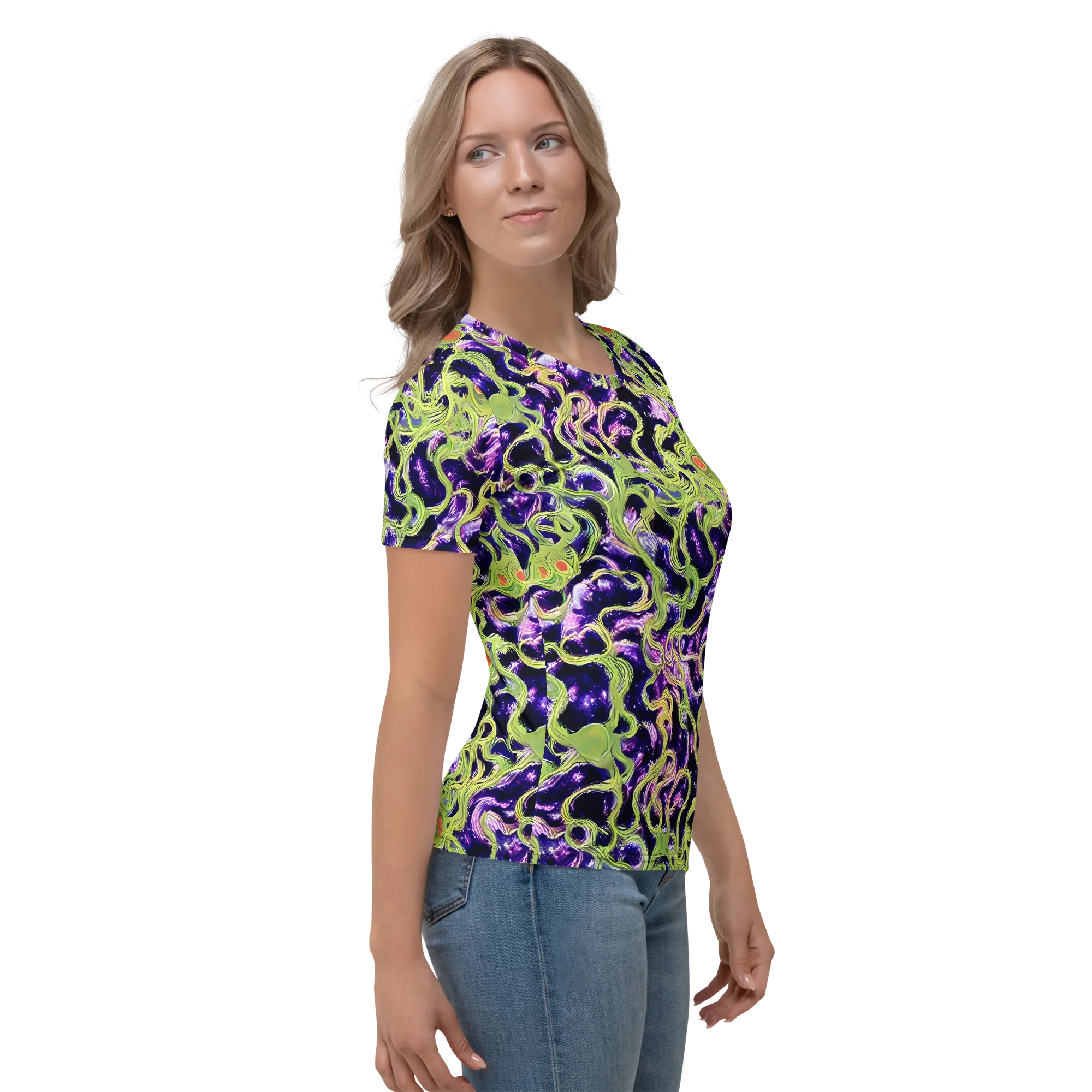 Orchid Supernova on Women's Crew Neck T-Shirt — Right