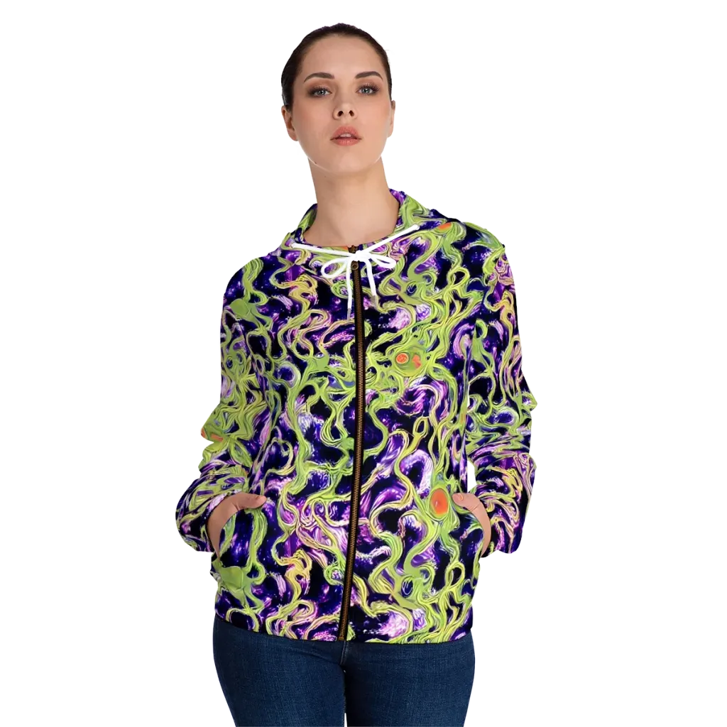 Orchid Supernova on Women's Full-Zip Hoodie — Front On Person