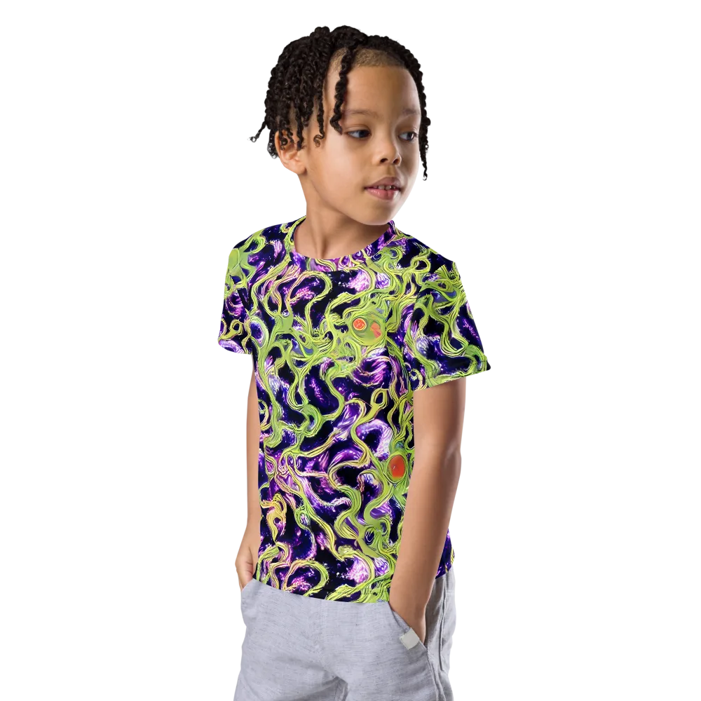 Orchid Supernova on Kids Crew Neck T-Shirt — Left Front