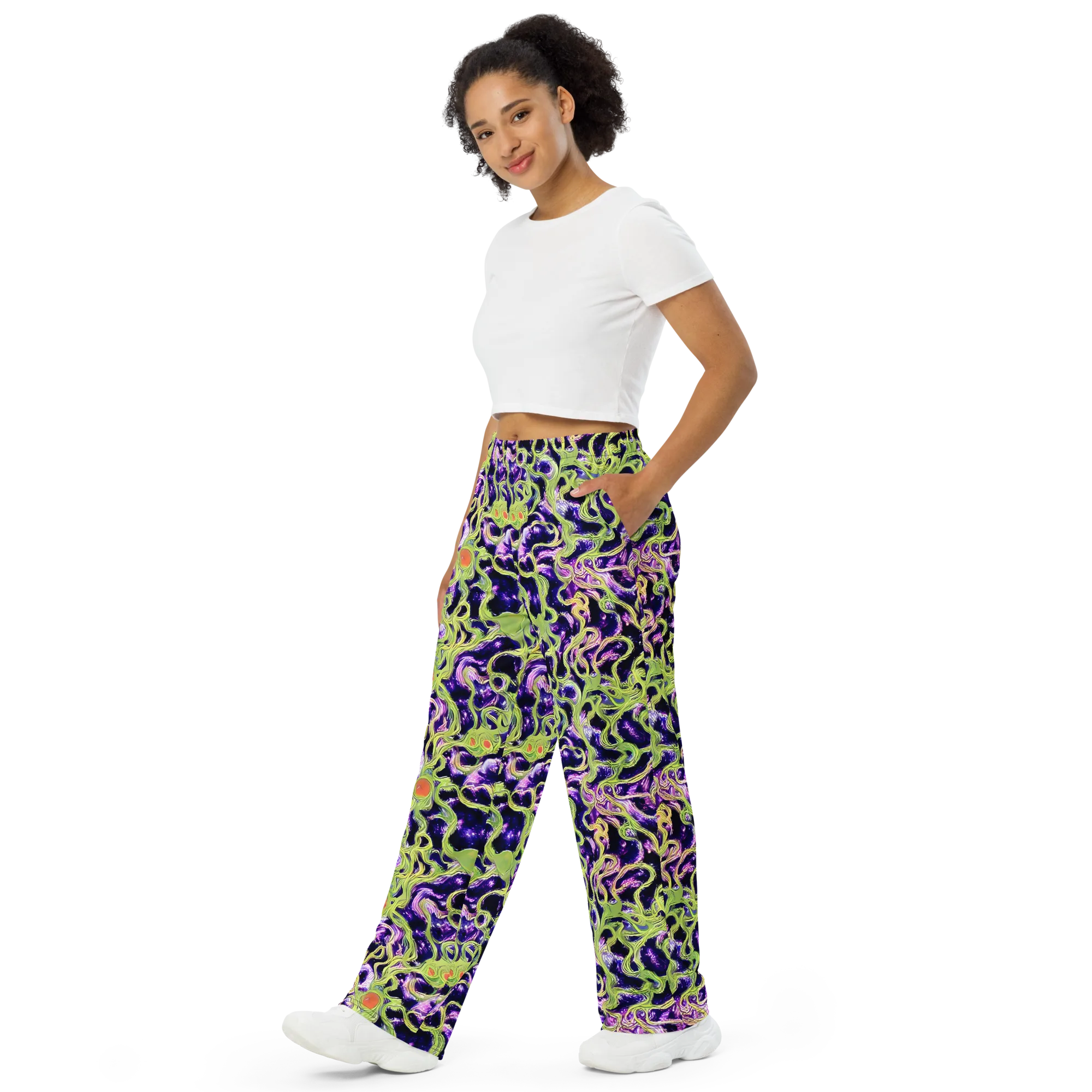 Orchid Supernova on Wide-Leg Pants — Left Front