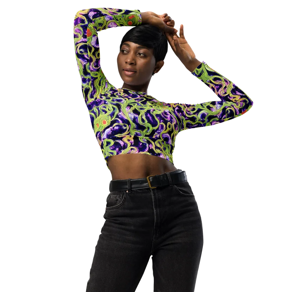 Orchid Supernova on Long Sleeve Crop Top — Front