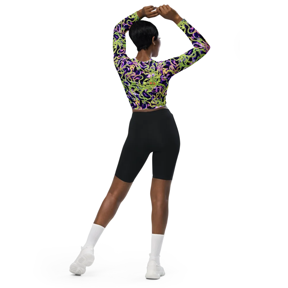 Orchid Supernova on Long Sleeve Crop Top — Back
