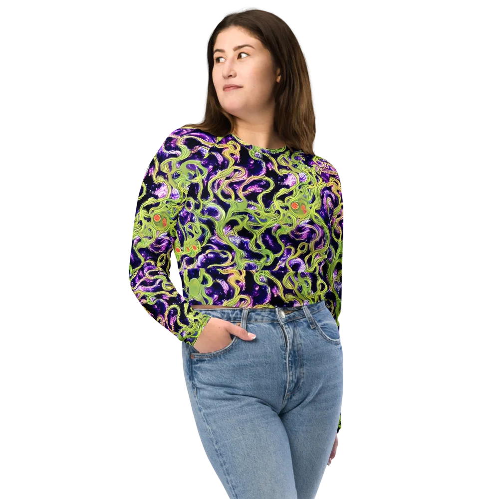 Orchid Supernova on Long Sleeve Crop Top — Front