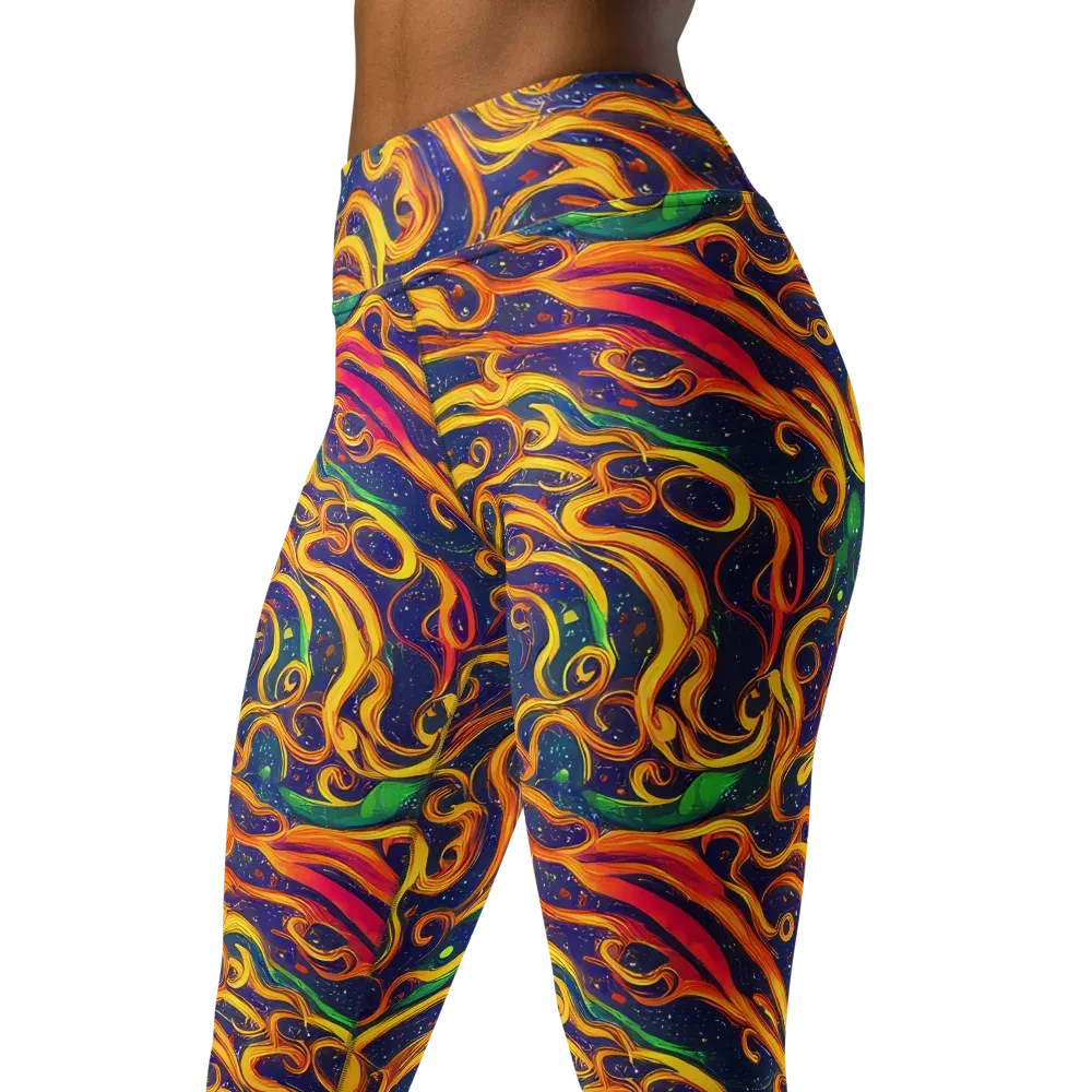 Sunfire Swirl on Yoga Leggings — Left Front