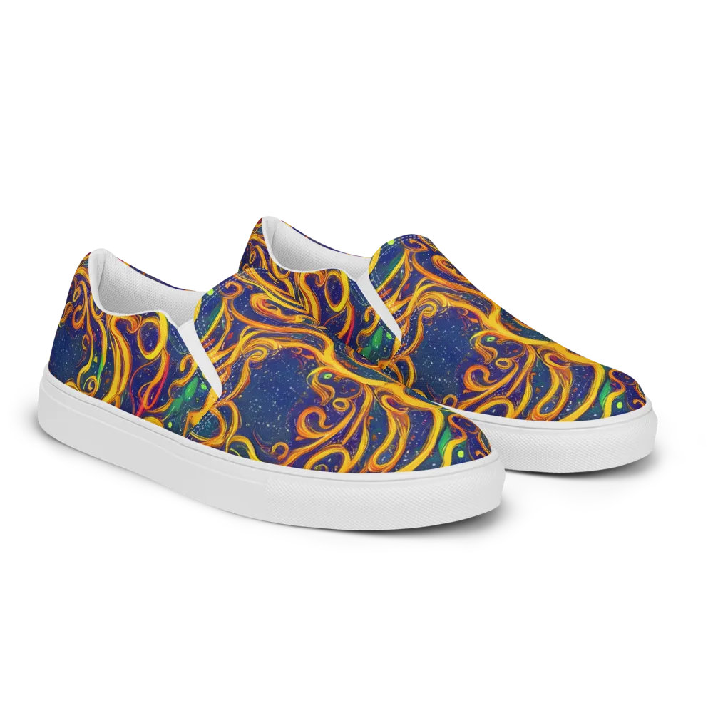 Sunfire Swirl on Women's Slip-On Canvas Shoes — Right Front