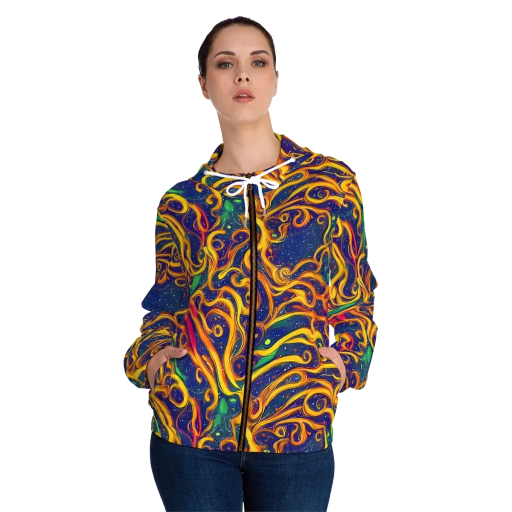 Sunfire Swirl on Women's Full-Zip Hoodie — Front On Person