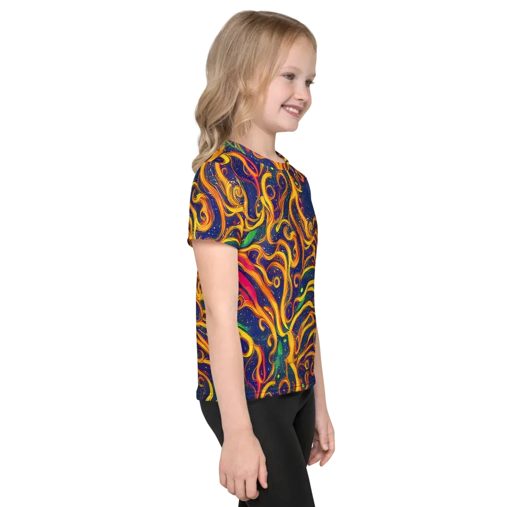 Sunfire Swirl on Kids Crew Neck T-Shirt — Right