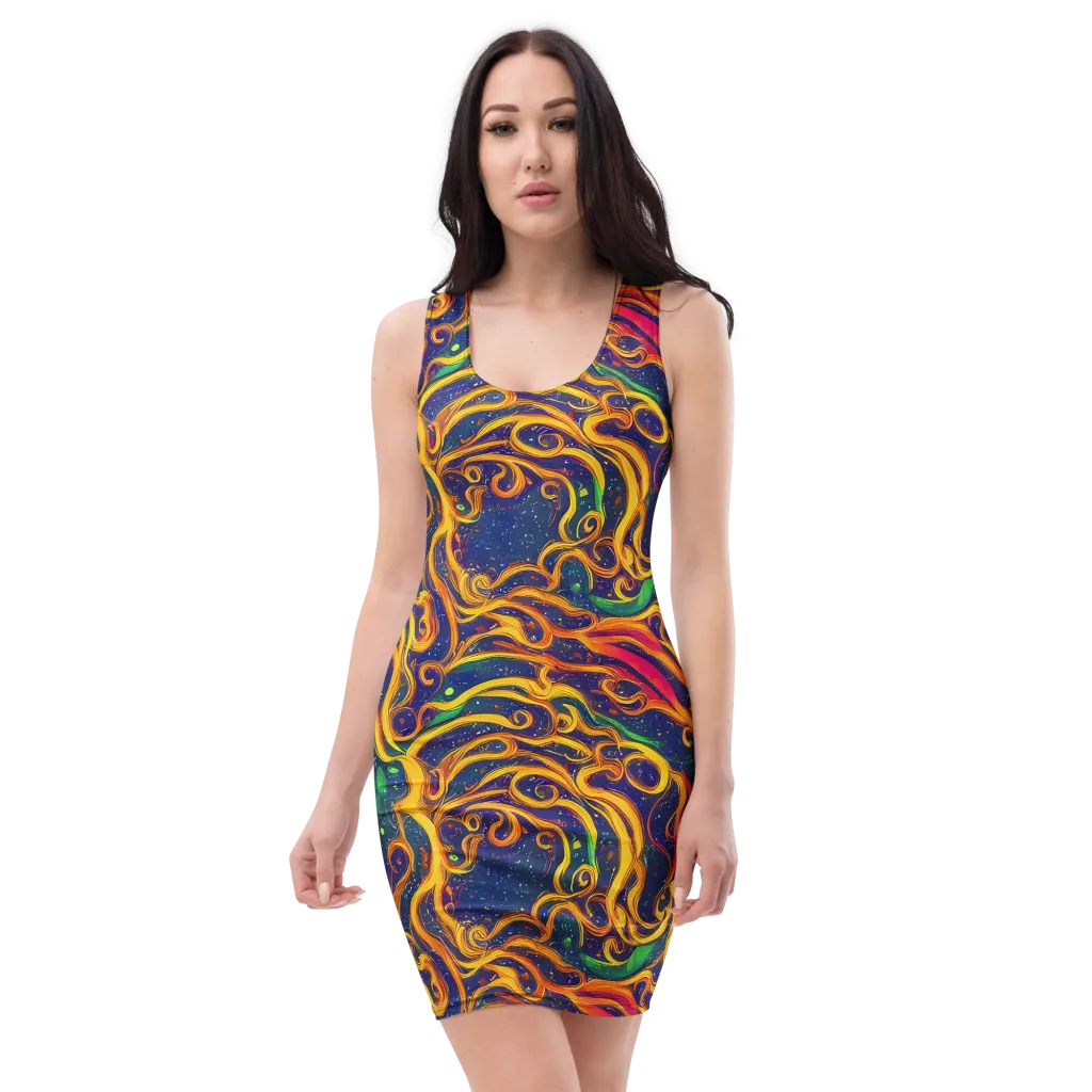 Sunfire Swirl on Bodycon Dress — Front