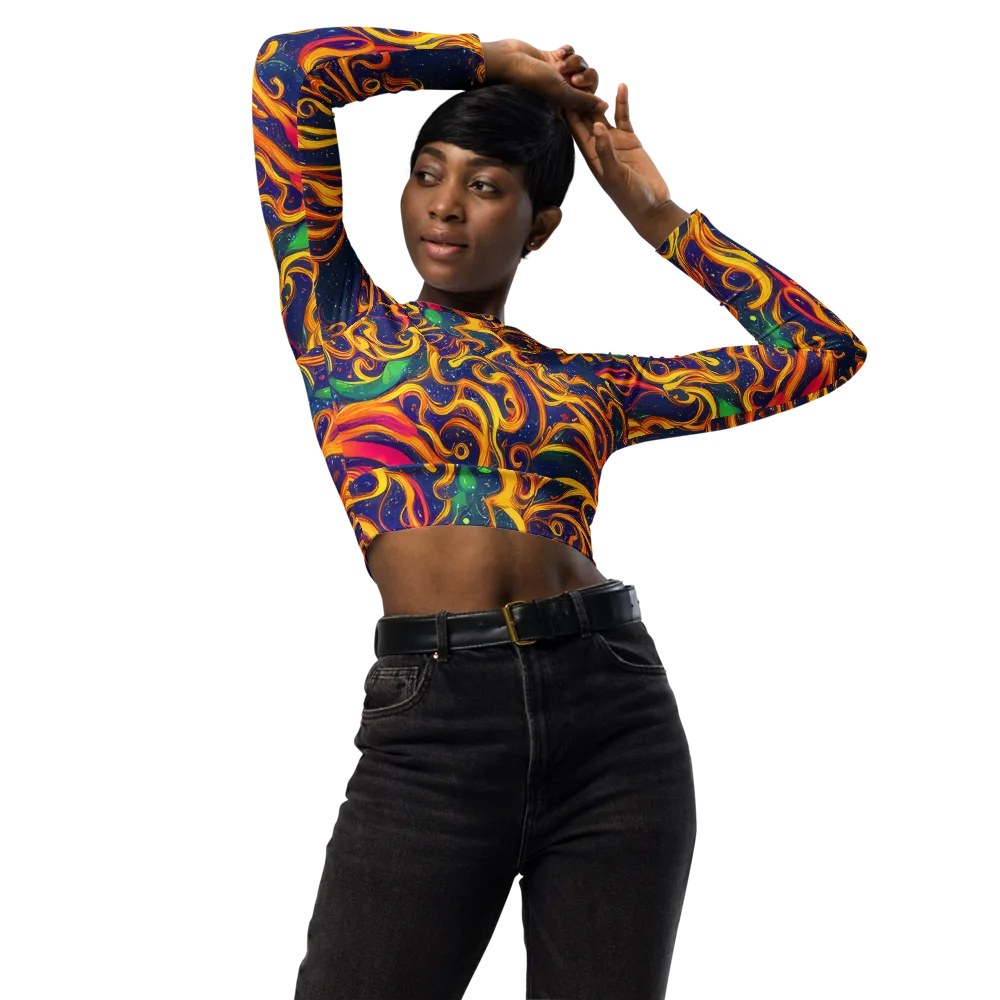 Sunfire Swirl on Long Sleeve Crop Top — Front