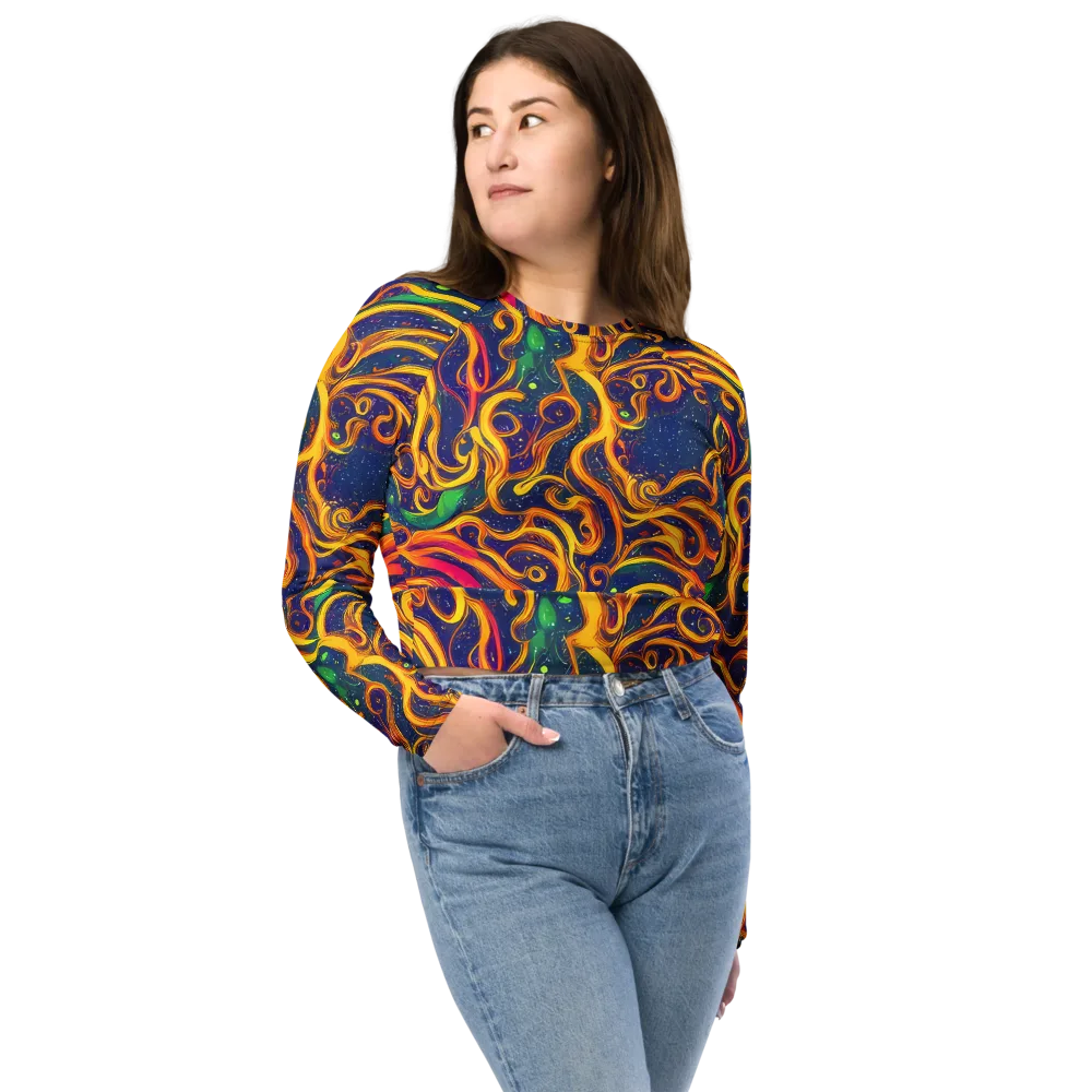 Sunfire Swirl on Long Sleeve Crop Top — Front