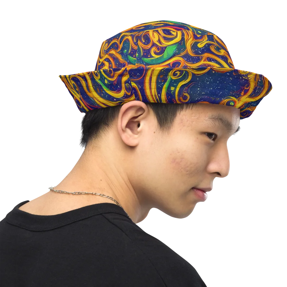 Sunfire Swirl on Reversible Bucket Hat — Right Outside
