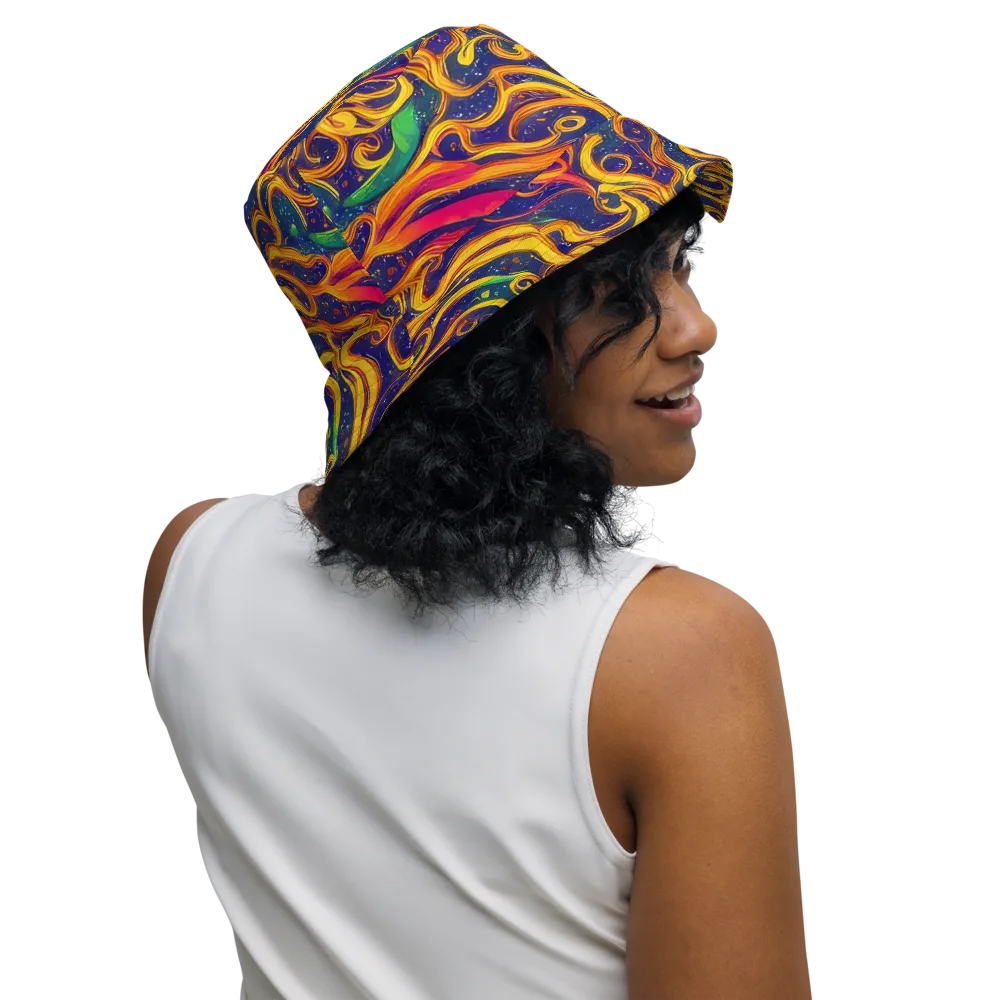 Sunfire Swirl on Reversible Bucket Hat — Right Outside
