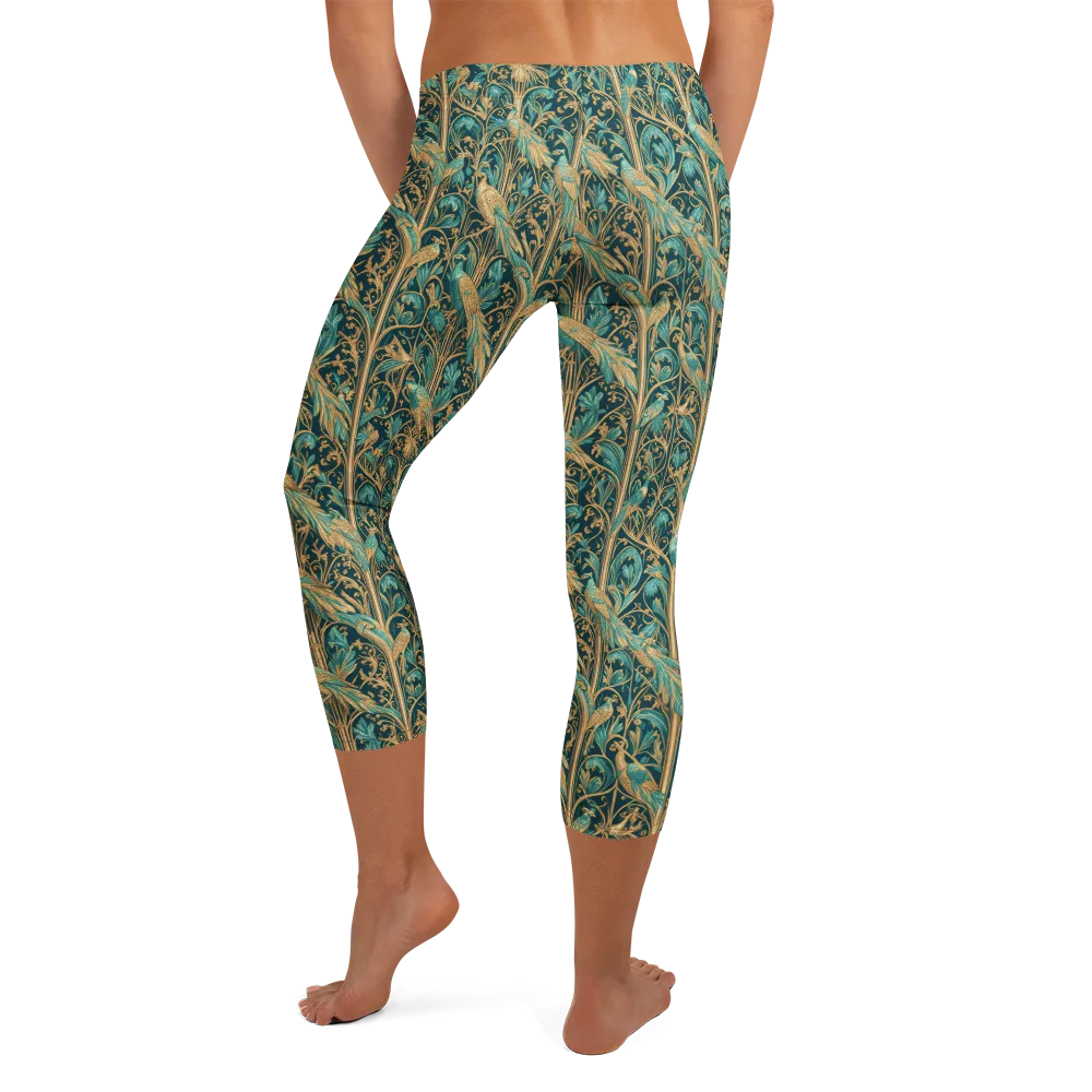 Teal Aviary on Capri Leggings — Back