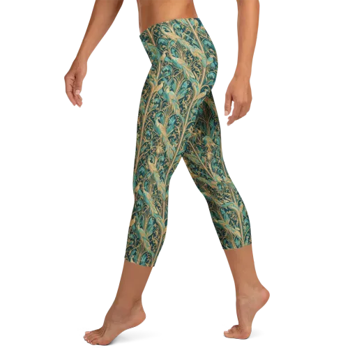 Teal Aviary on a Capri Leggings