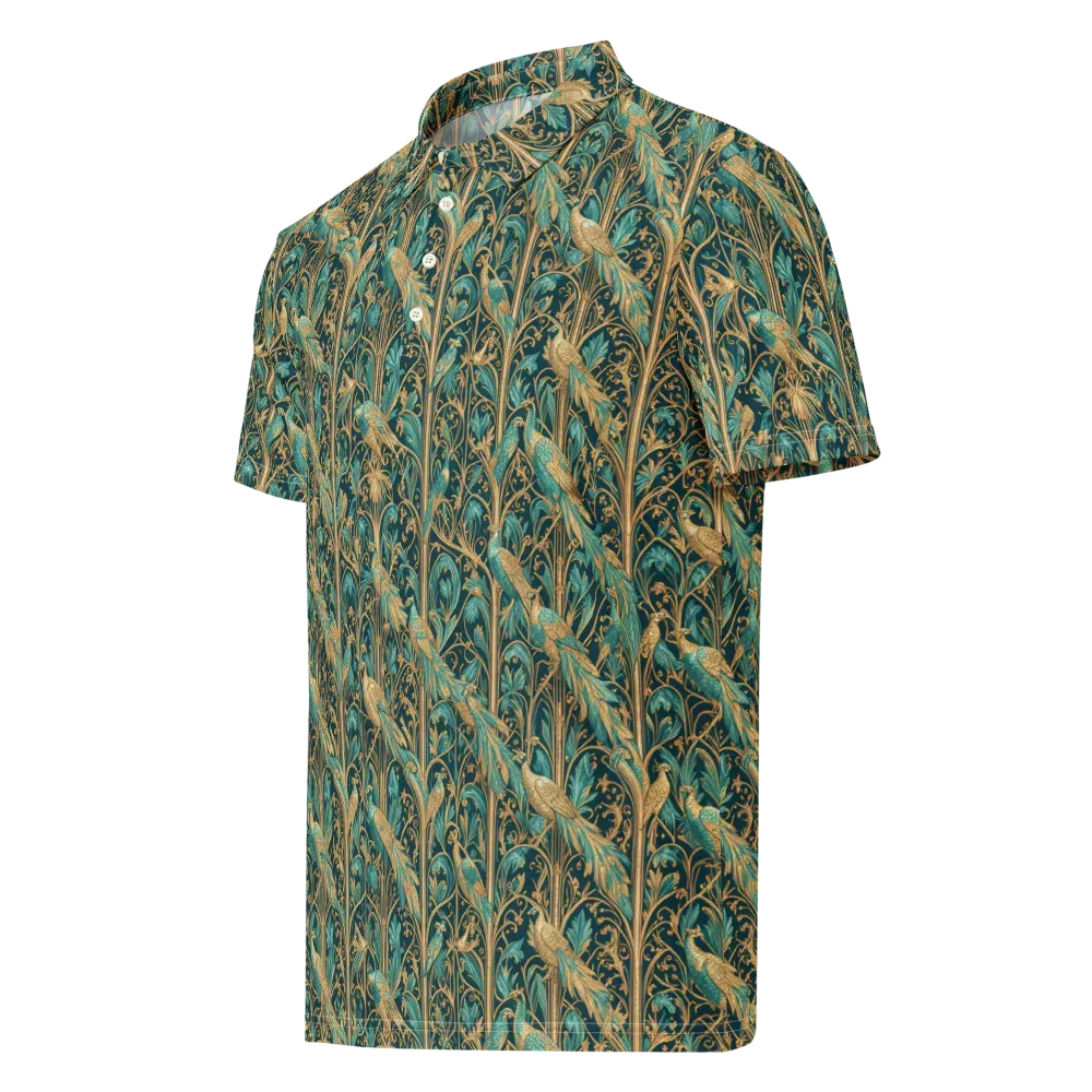 Teal Aviary on Men's Slim Fit Polo Shirt — Left Front