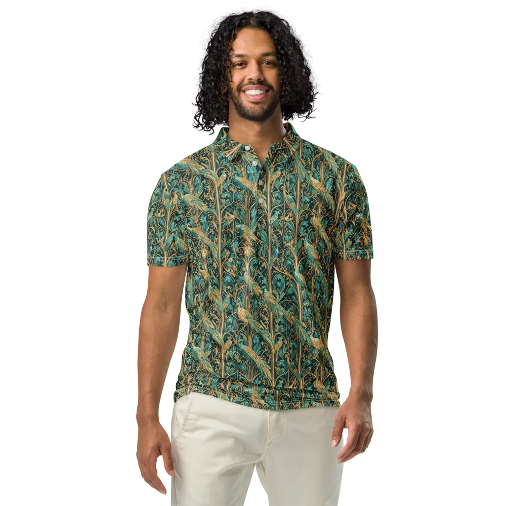 Teal Aviary on Men's Slim Fit Polo Shirt — Front