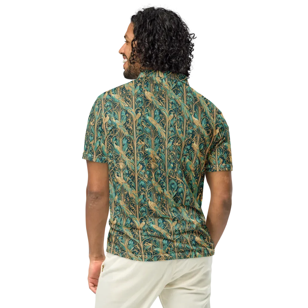 Teal Aviary on Men's Slim Fit Polo Shirt — Back