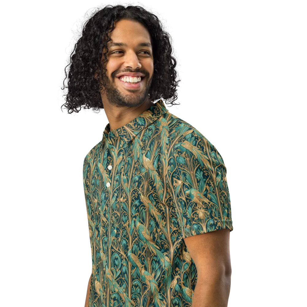 Teal Aviary on Men's Slim Fit Polo Shirt — Left Front
