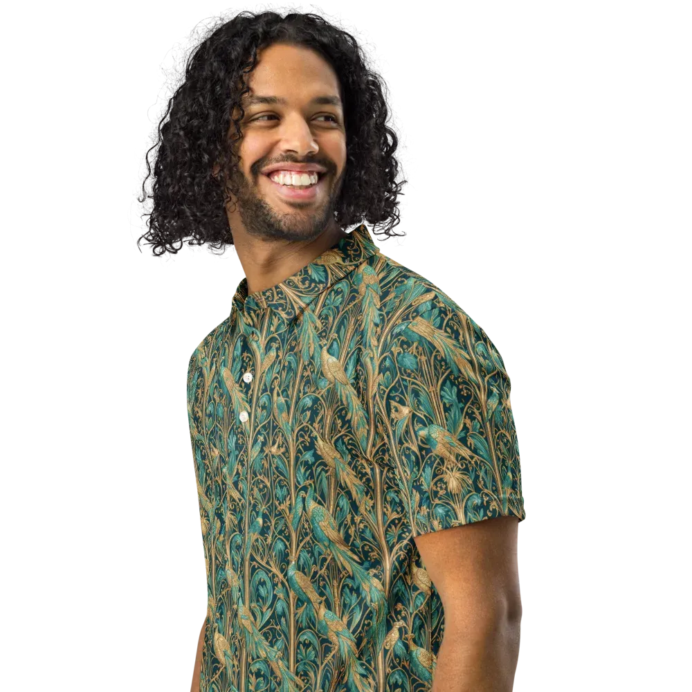 Teal Aviary on Men's Slim Fit Polo Shirt — Left Front